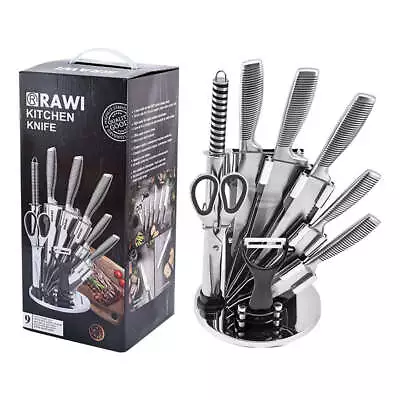 Stainless Steel 9PC Kitchen Chef Knife Block Set Knives Scissor Sharpener AU • $48.99