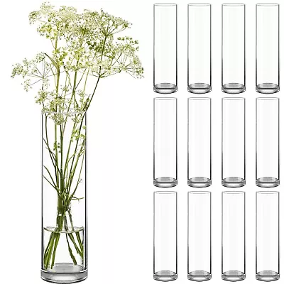 12 Pack Tall Clear Glass Cylinder Vases Floating Candle HoldersBulk Sell Cen... • $148.68