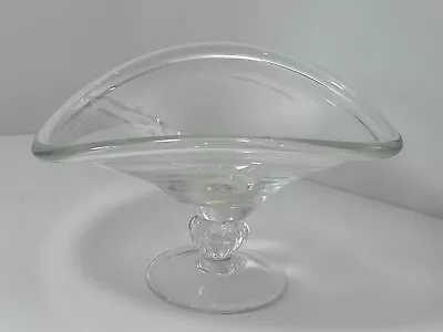 Art Glass Bowl Decor Candy Dish W/ Pedestal Clear Mid Century Modern Hand Blown • $32