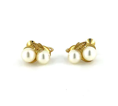 Vintage Mikimoto 18K Gold Pearl Screw Earrings Double Ornate Estate Authentic • $349.95