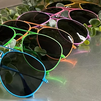 Unisex Mens Womens Neon Pilot Coloured Frame Dark Lens Sunglasses Shades UV400 • £3.99