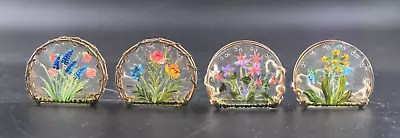 Set Of 4 VTG Celluloid Hand Painted Place Card Napkin Holders Floral Signed JR • $9.99