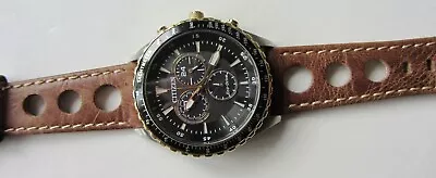 £11.99 • Buy 22mm Brown Race Rally Rallye Leather Watch Strap Band Citizen Brycen Etc.(+21mm)