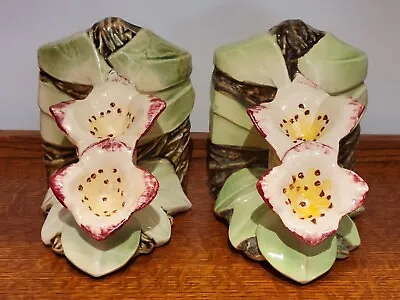 Vintage Set Of  McCoy Double Lily Bookends Floral Shaped Pair • $64.50