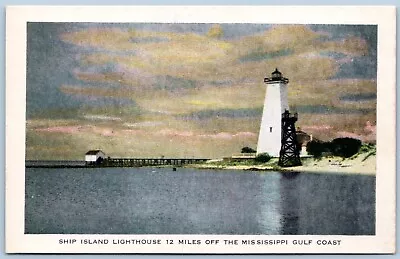 Postcard MS Ship Island Lighthouse 12 Miles Off The Mississippi Gulf Coast MS21 • $8.99