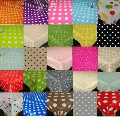 £4.99 • Buy Polka Dot Oilcloth PVC Wipe Clean Material Tablecloth Table Cover Fabric Meter 