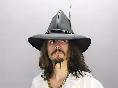 Wizard Black Leather Hat Pirate Feather Costume Cosplay Reenactment  Medieval • $129