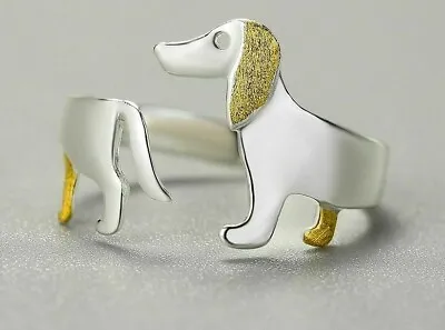 Cute Dachshund Love Dog Ring 925 Sterling Silver Jewelry My Lovely Puppy Lover • $25.97