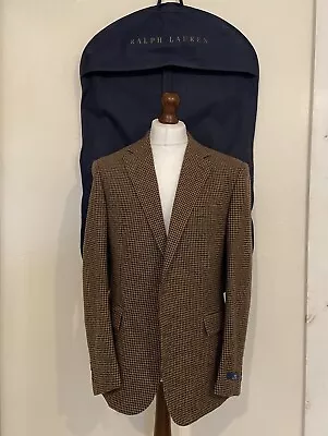 Mens Polo Ralph Lauren 100% Wool Brown Houndstooth Sport Blazer Jacket Size 42R • £149.99