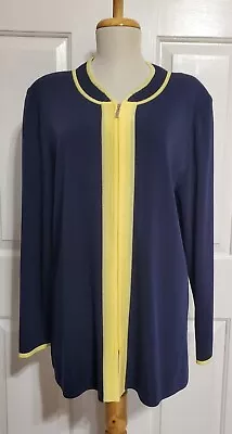 Exclusively Misook Navy Yellow Cardigan Sweater Full Zip Long Sleeve SZ L • $30