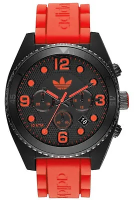 Adidas ADH2928 Mens Analog Chronograph Black Watch Red Silcone Strap • $74.95