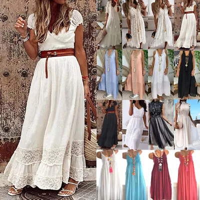 £22.29 • Buy Plus Size Womens Lace Summer Dress Ladies Boho Sundress Beach Holiday Party UK