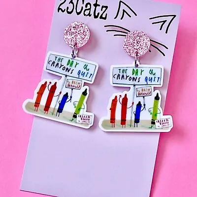 Cute Book Earrings - Teacher Earrings- New Mum Gift - Crayons Quit • £9.90