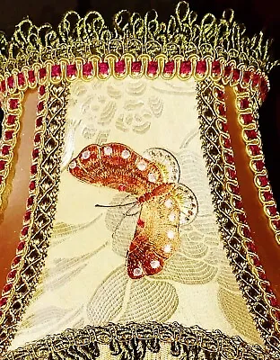 Reginavictorian Glass Beaded Lampshade. Gold Silk Embroidered Butterflies  15  • £270