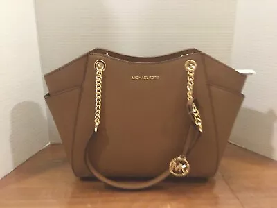 New Michael Kors Brown Leather Jet Set Travel Large Tote Shoulder Bag $398.00 • $174.99