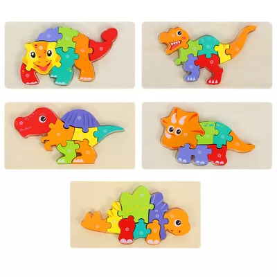  5pcs Dinosaur Puzzles Kids Montessori Toys Toddler Wooden 3D Puzzles Toddlers • £20.99