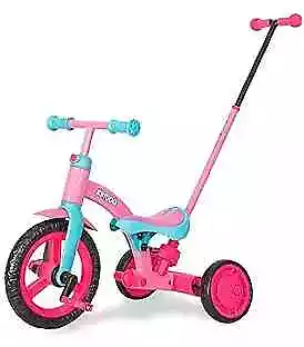  4-in-1 Kids Tricycle For 1.5 To 3 Yea Old With Parent Steering 4 In 1 Pink • $85.15