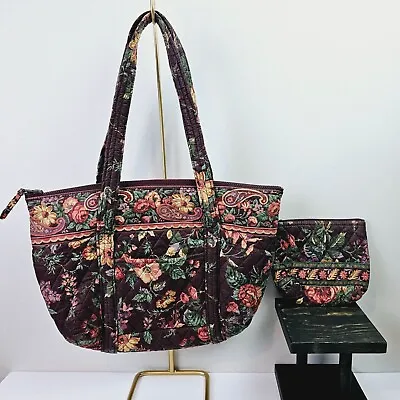 2 Piece Vintage 1993 Vera Bradley Tote Handbag AND Make-up Bag In Wildwood EUC • $99.95