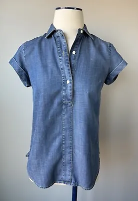 J Crew Womens Size XXS Chambray Denim Shirt Short Sleeve Popover Blue • $12.99