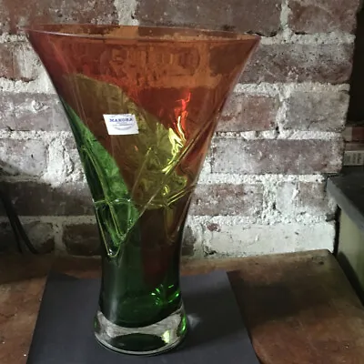 Rare Hand Blown Cased Makora Art Glass Vase Center Piece Artist Signed 12.5” • $245.99