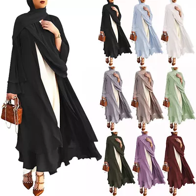 Dubai Open Kimono Abaya Muslim Women Cardigan Long Dress Maxi Kaftan Jilbab Arab • £7.55