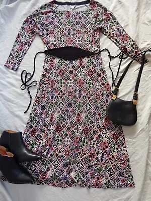LEONA EDMISTON RUBY Sz 1 (10-12) Geo/floral Printed Maxi Length Dress W/ Belt • $34.95