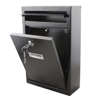 Black Large Letter Box Post Mail Box Wall Mounted Post Box Lockable With Keys • £14.95