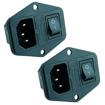 2 X C14 IEC Fused And Switched Inlet Male Plug Chassis Panel Mount Connector • £11.39