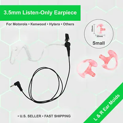 3.5mm Acoustic Tube Listen-Only Earpiece W/ Earmolds For Speaker Microphones • $13.99