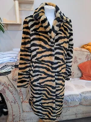 Brave Soul Lovely Tiger Print Faux Fur Coat Size 10 • £35