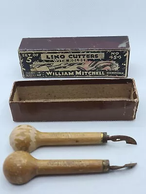 Antique William Mitchell NO 457 Lino Cutters WIth Holder Box With 2 Tools Rare  • £22