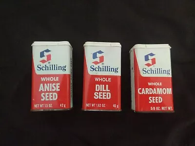 Lot Of 3 VINTAGE SCHILLING SPICE TINS Whole Dill Anise & Cardamom Seeds • $3