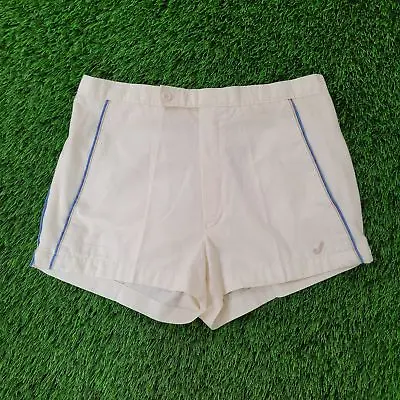 Vintage 70s Jantzen Tennis Shorts 31x2.5 Ivory Terry-Cloth-Sides Hip-Hugger USA • $57.52