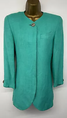 £22.99 • Buy Vintage Caroline Charles Jacket Green Turquoise Collarless Smart Blazer UK 10/12