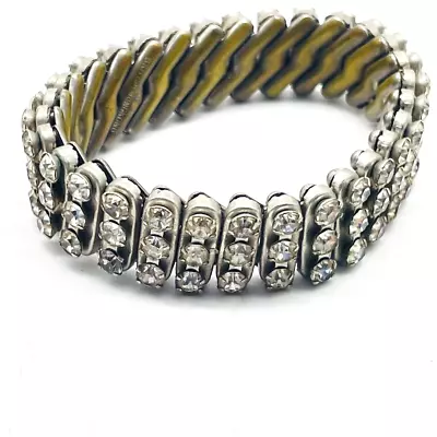 MADE IN BRITISH HONG KONG Expansion Bracelet Triple Row Rhinestones Silver Tone • $16.99