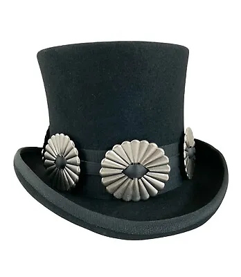 Black 100% Wool Felt Top Hat Concho Band Victorian Costume Slash Mad Hatter USA  • $24.99