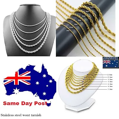 $6.95 • Buy Gold Silver Rope Chain Necklace For Men Women, Cuban Twist Stainless Steel  