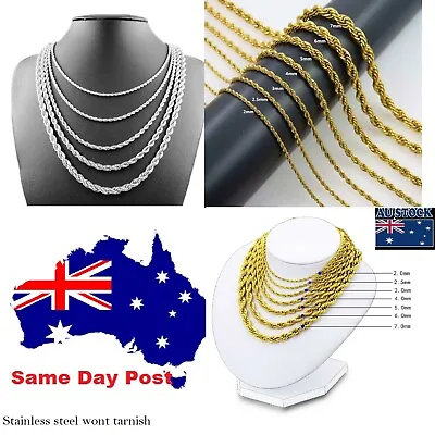 Twist Gold Silver Rope Chain Necklace For Men Women Cuban Stainless Steel • $7.61