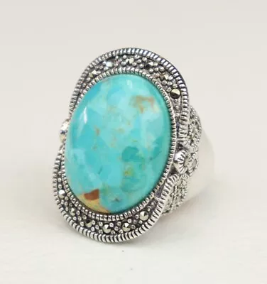 Nf Chapal Zenray Sterling Silver Turquoise Marcasite Ring Size 8.25 • $59.98