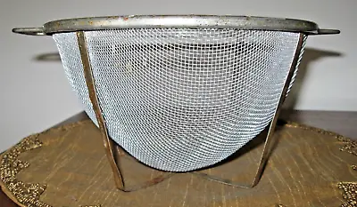 Vtg Primitive Metal Wire Mesh Colander Strainer With Handles And Stand 8.5  Wide • $9.99