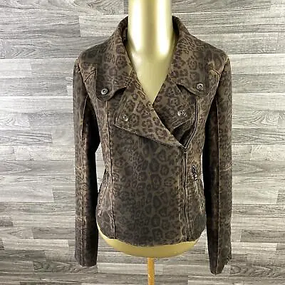 MARRAKECH Full Zip Up Stretch Brown Leopard Print Moto Jacket Women's Size Small • $18.80