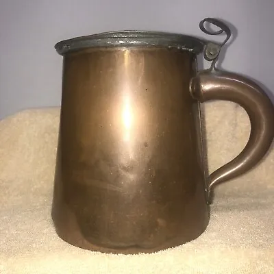 Large Vintage Copper Hinged Lid Pot Tankard • $12