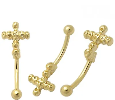 Eyebrow Bar Gold Plated Silver Cross Of Skulls Rook Snug Body Piercing 16g • £6.05