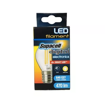 Supacell G45 E27 A+ Smart LED Filament 470lm 4W Energy Saving Warm White Bulb • £3.49