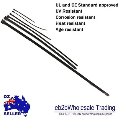 2.5X150mm Cable Ties Zip Ties Nylon UV Stabilised 100/200/500/1000x Bulk Black • $1.90