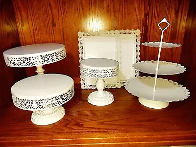 6-Piece Milky White Cake Stand Set Dessert Tray Cake Display Stand Cupcake Stand • $49.99