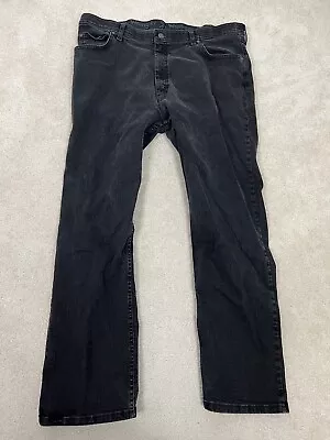 Wrangler Jeans Mens 40 Black Denim Pants Straight Cotton Elastic Waist 40 X 30 • $29.99