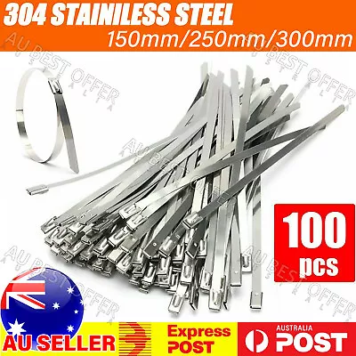 Stainless Steel Cable Ties Zip Strap Locking Wrap 150-300mm SS304 Grade AUS • $9.99