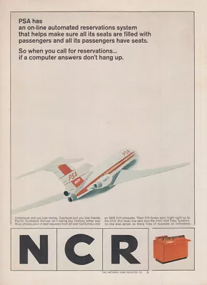 Automated Reservations On Pacific Southwest Airlines Boeing 727 NCR Ad 1965 • $9.99