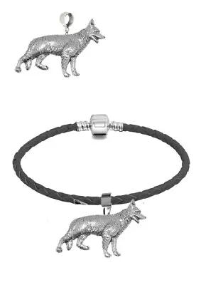 £10.95 • Buy German Shepherd Charm On A Silver Faux Leather Snake Bracelet Or Charm Ppd09